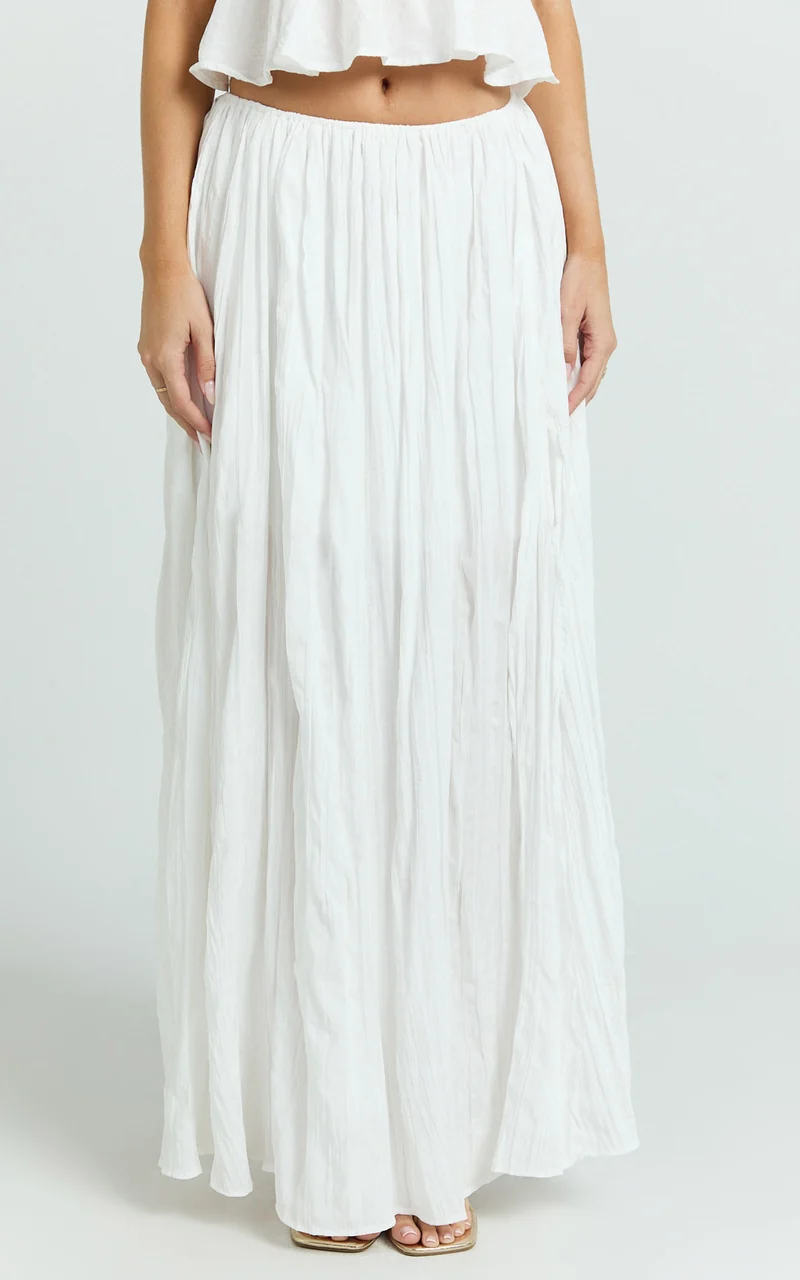 Heidi Maxi Skirt - Elastic Waist Side Split Skirt in White