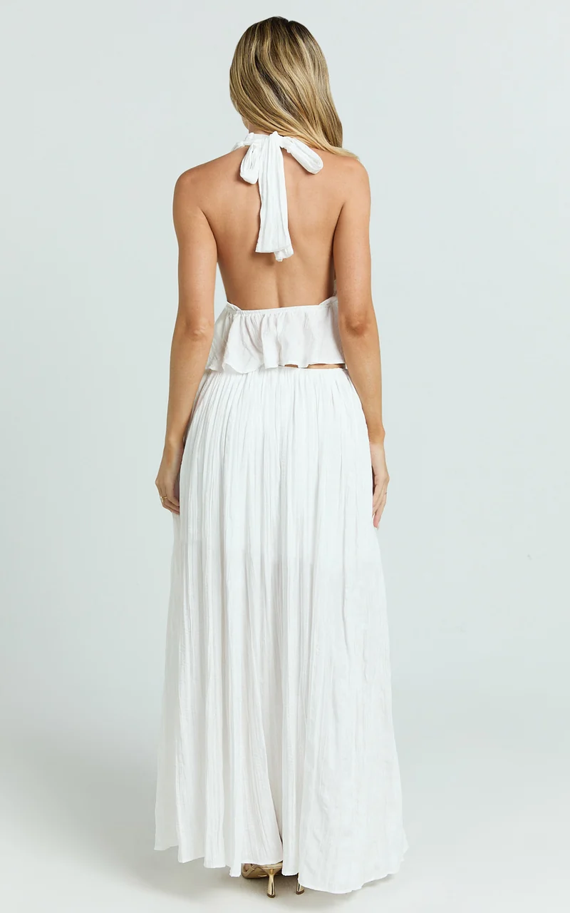 Heidi Maxi Skirt - Elastic Waist Side Split Skirt in White