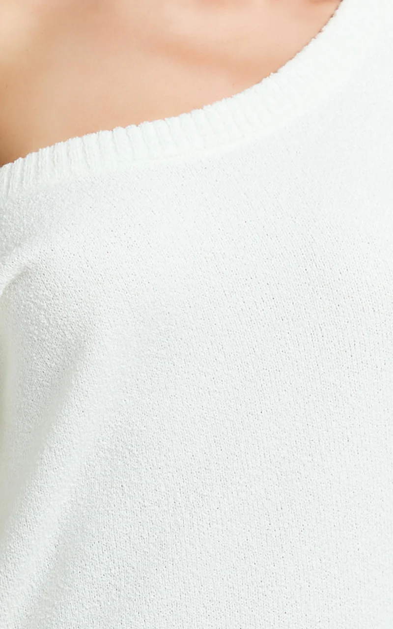 Fiona Mini Dress - Off Shoulder Relaxed Knit Dress in Off White