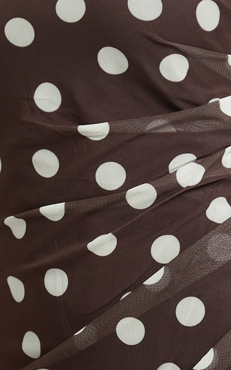 Lia Maxi Dress - Off Shoulder Slip Dress in Chocolate White Spot