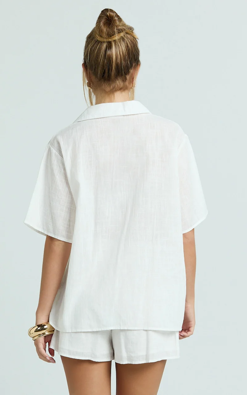 Iris Two Piece Set - Relaxed Shirt and Short Set in White