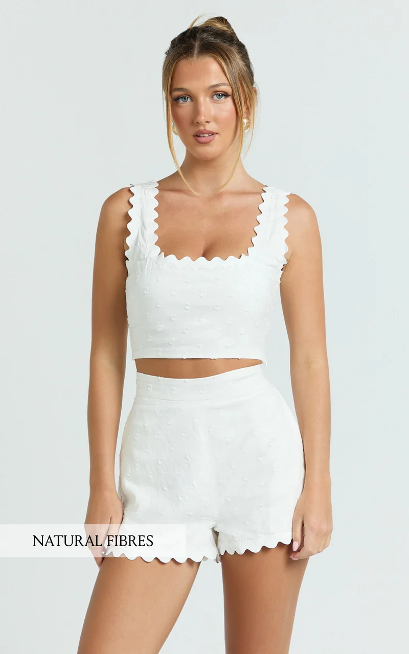Mabel Two Piece Set - Square Neck And Matching Shorts Set in White