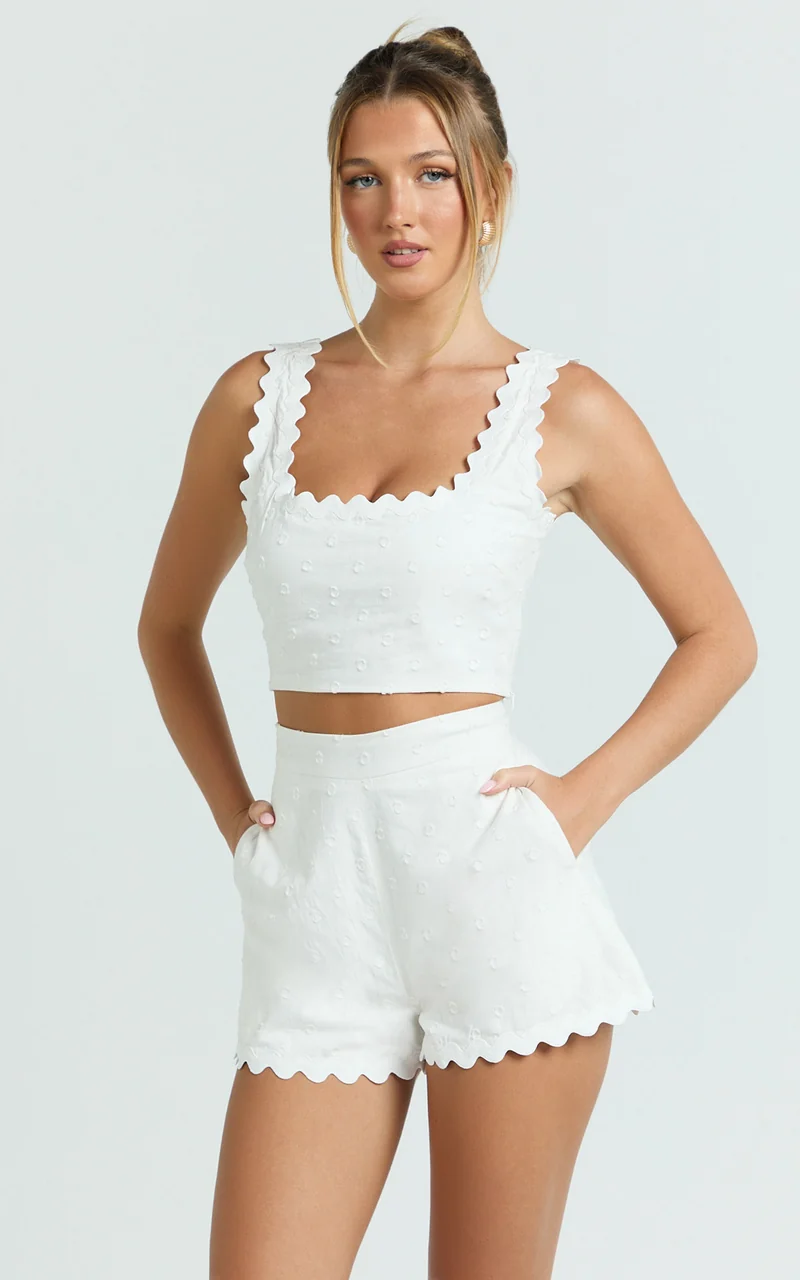 Mabel Two Piece Set - Square Neck And Matching Shorts Set in White