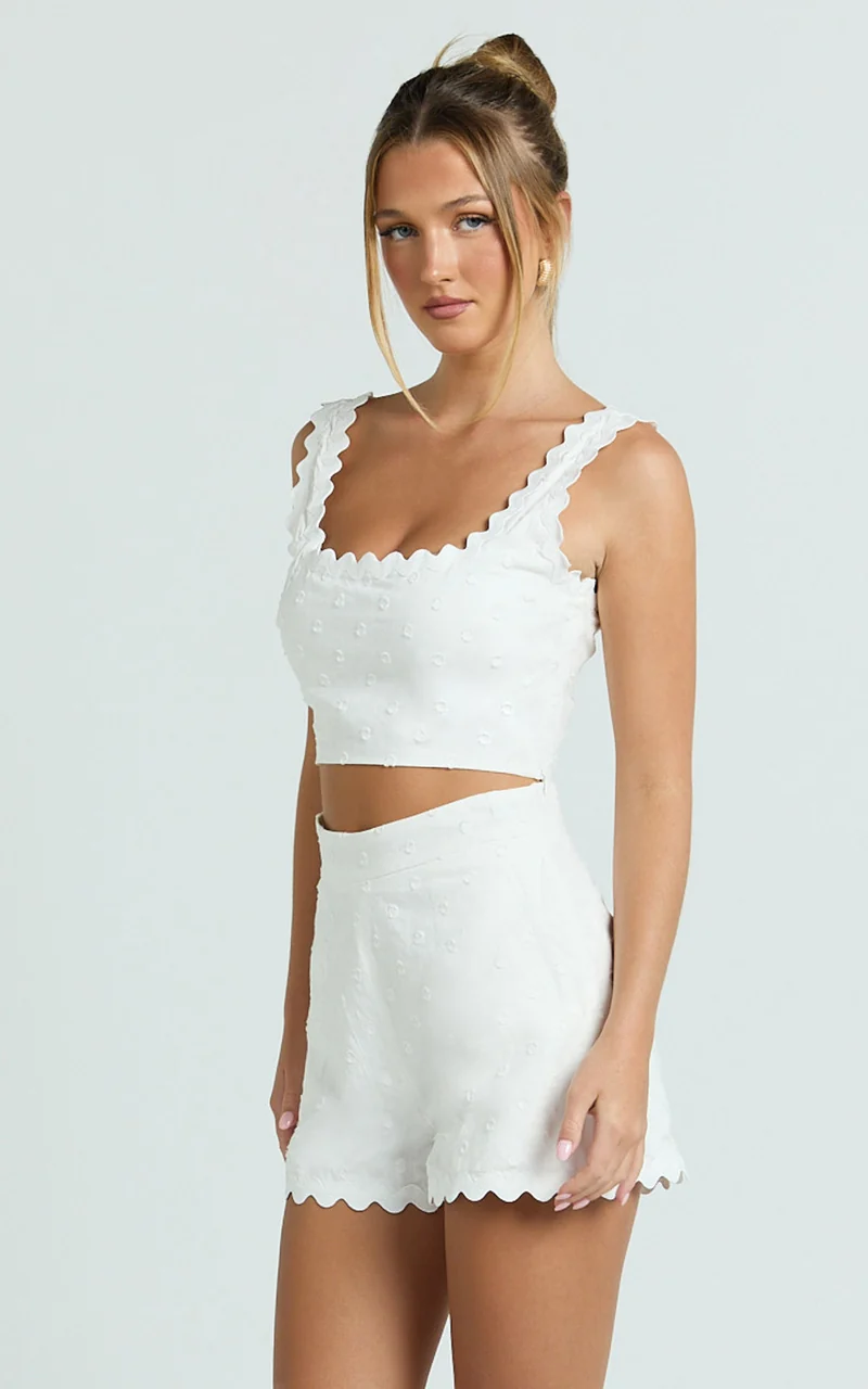 Mabel Two Piece Set - Square Neck And Matching Shorts Set in White