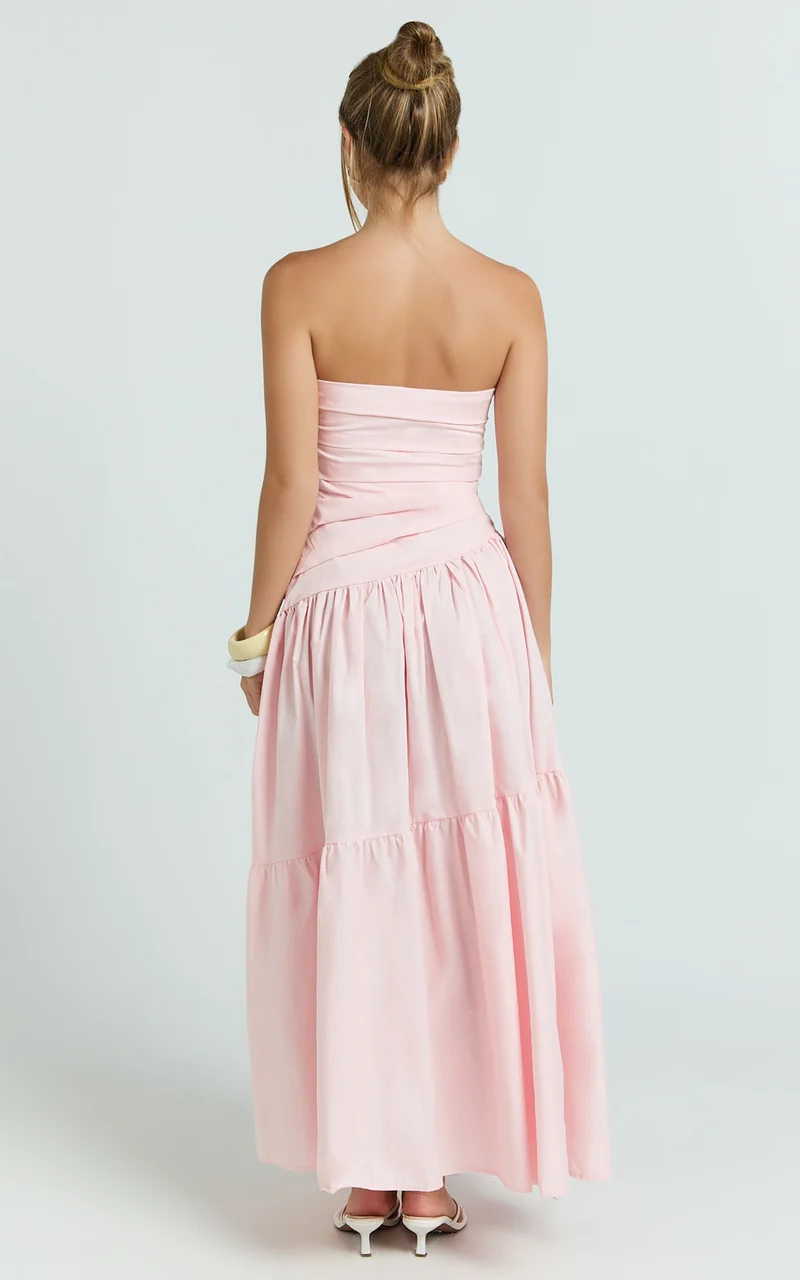 Cora Midi Dress - Strapless Dress in Pink