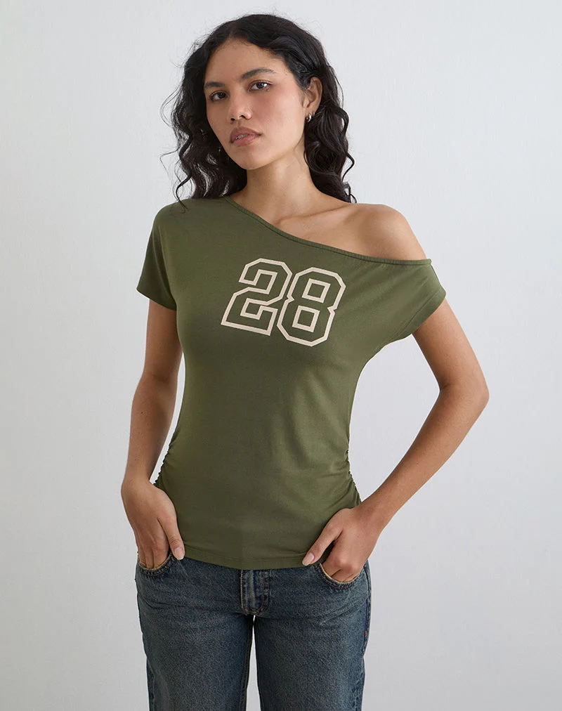 Haut asymétrique Danama en jersey de rayonne couleur raisin avec motif graphique « 28 »