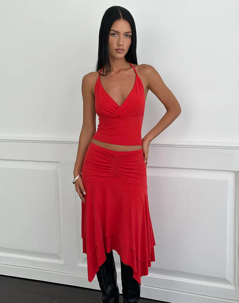 Jupe midi froncée Samaria en cupro rouge