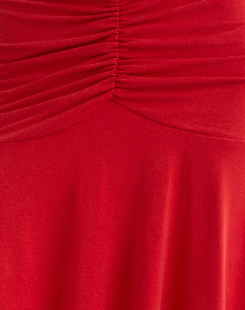 Jupe midi froncée Samaria en cupro rouge