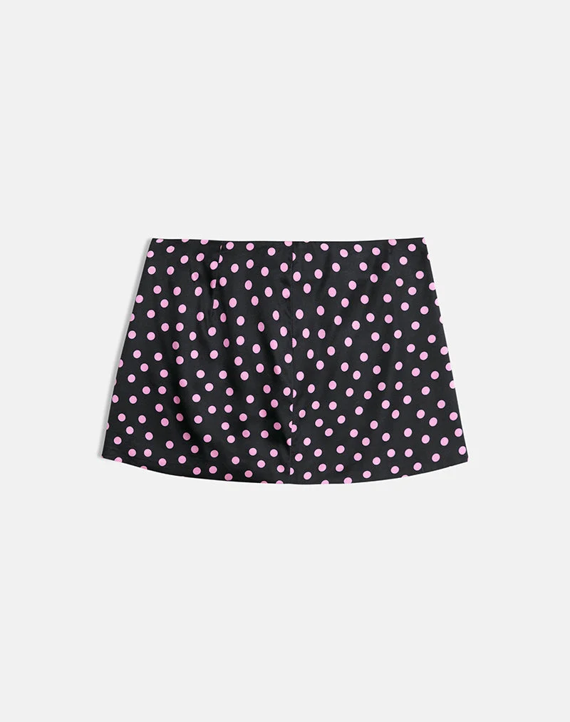 Mini-jupe Maula en satin noir parsemée de pois roses