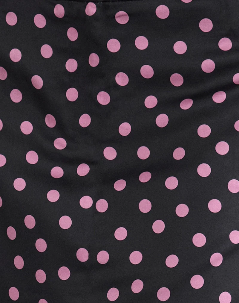 Mini-jupe Maula en satin noir parsemée de pois roses