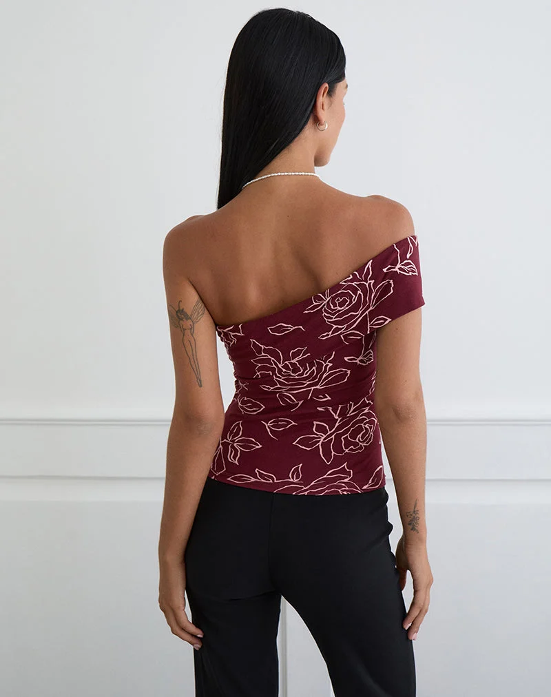 Haut asymétrique Marga, couleur rose marron foncé