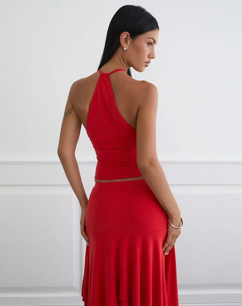 Haut plongeant Lanthe en cupro rouge
