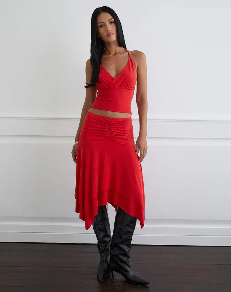 Haut plongeant Lanthe en cupro rouge