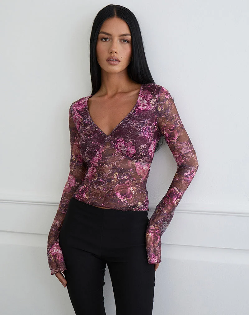 Top Copriva rose abstrait et prune