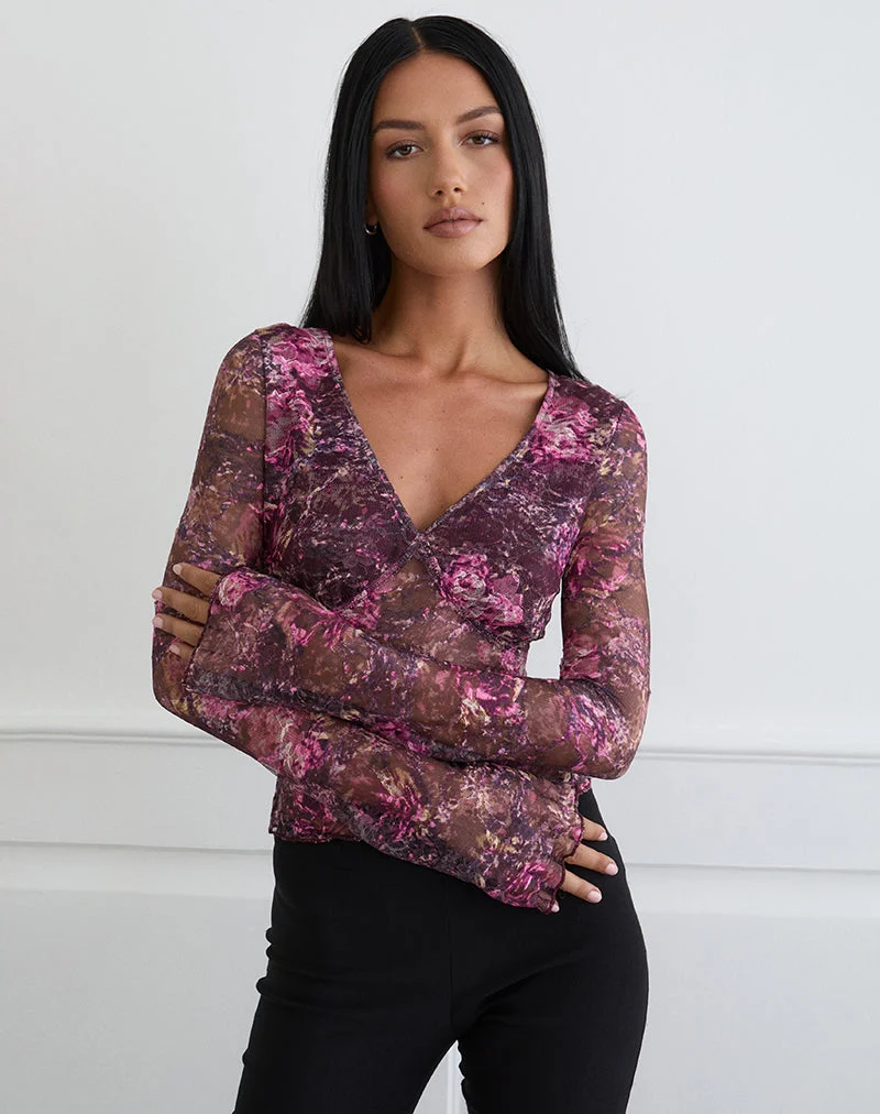 Top Copriva rose abstrait et prune