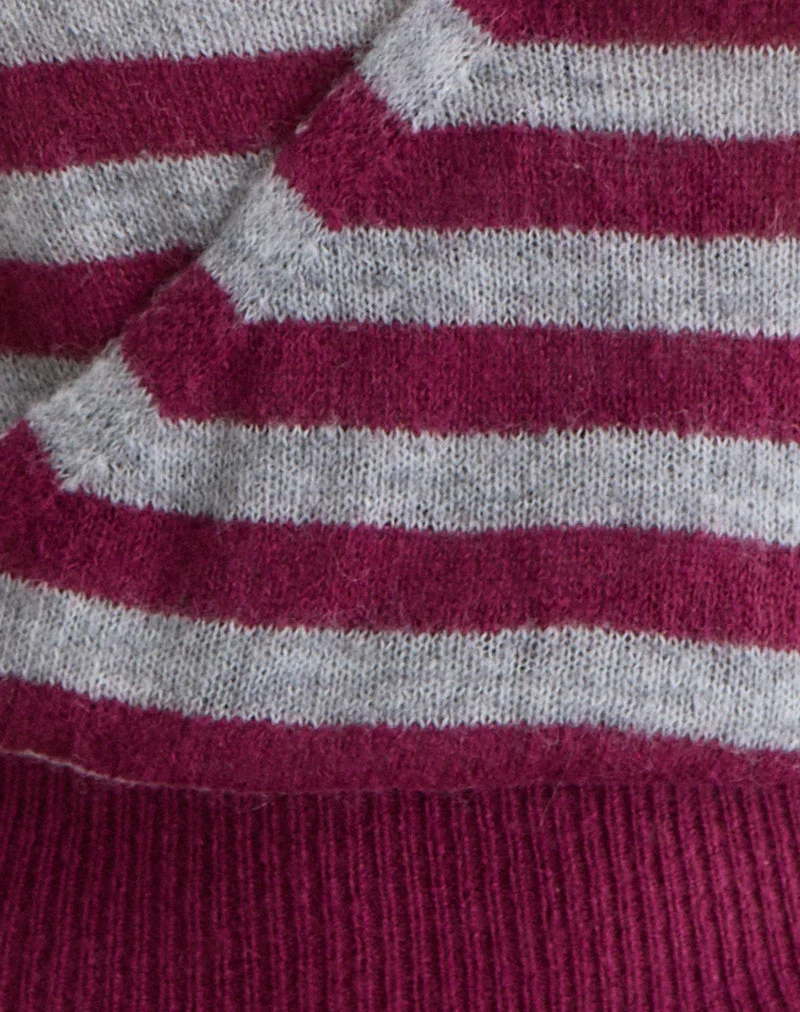 Haut Shilpa à rayures maxi bordeaux et gris