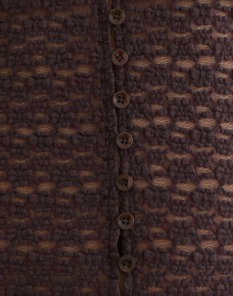Haut boutonné à col en V Yeslin, couleur prune foncée