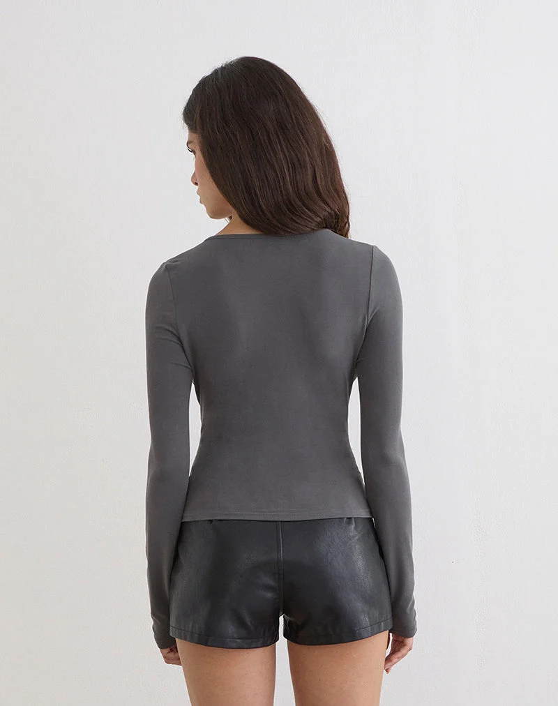 Haut à manches longues Yubin Keyhole en cupro gris anthracite