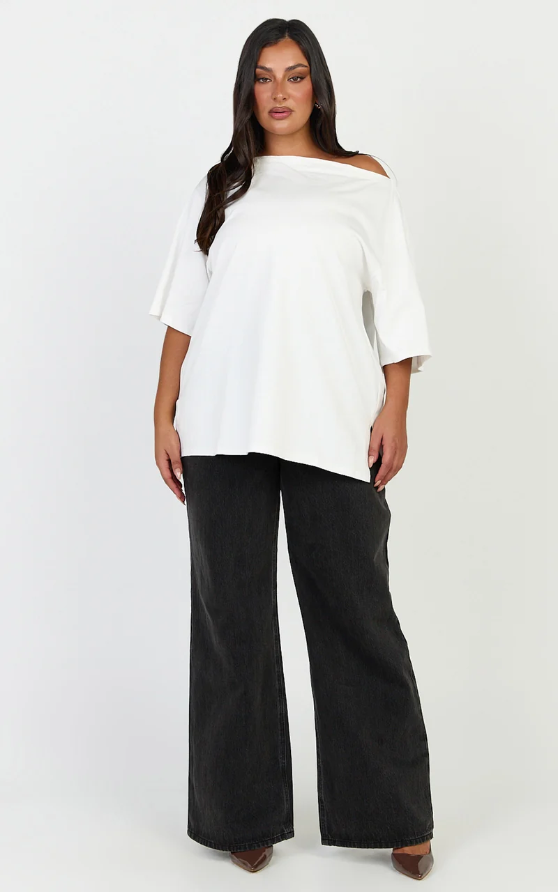 Ruby Top - Off Shoulder Asymmetrical T-shirt in White