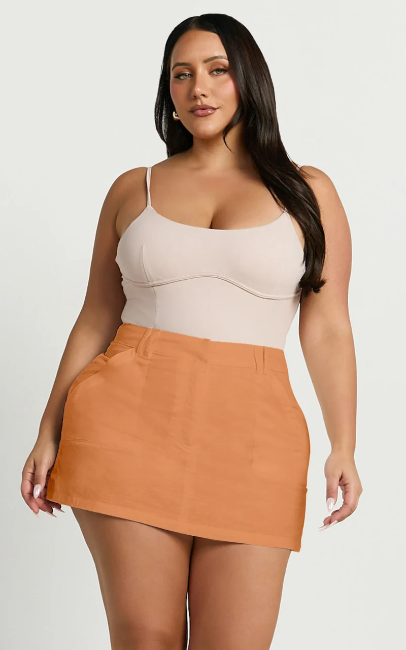 Dream Linen Blend Skort - High Waisted A Line Skort in Orange
