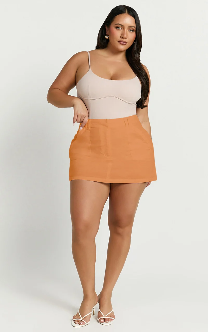 Dream Linen Blend Skort - High Waisted A Line Skort in Orange