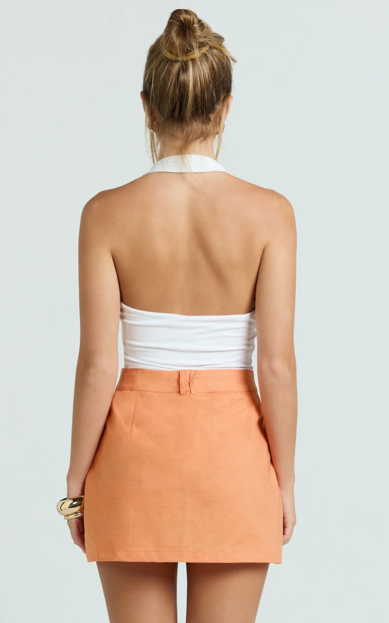 Dream Linen Blend Skort - High Waisted A Line Skort in Orange