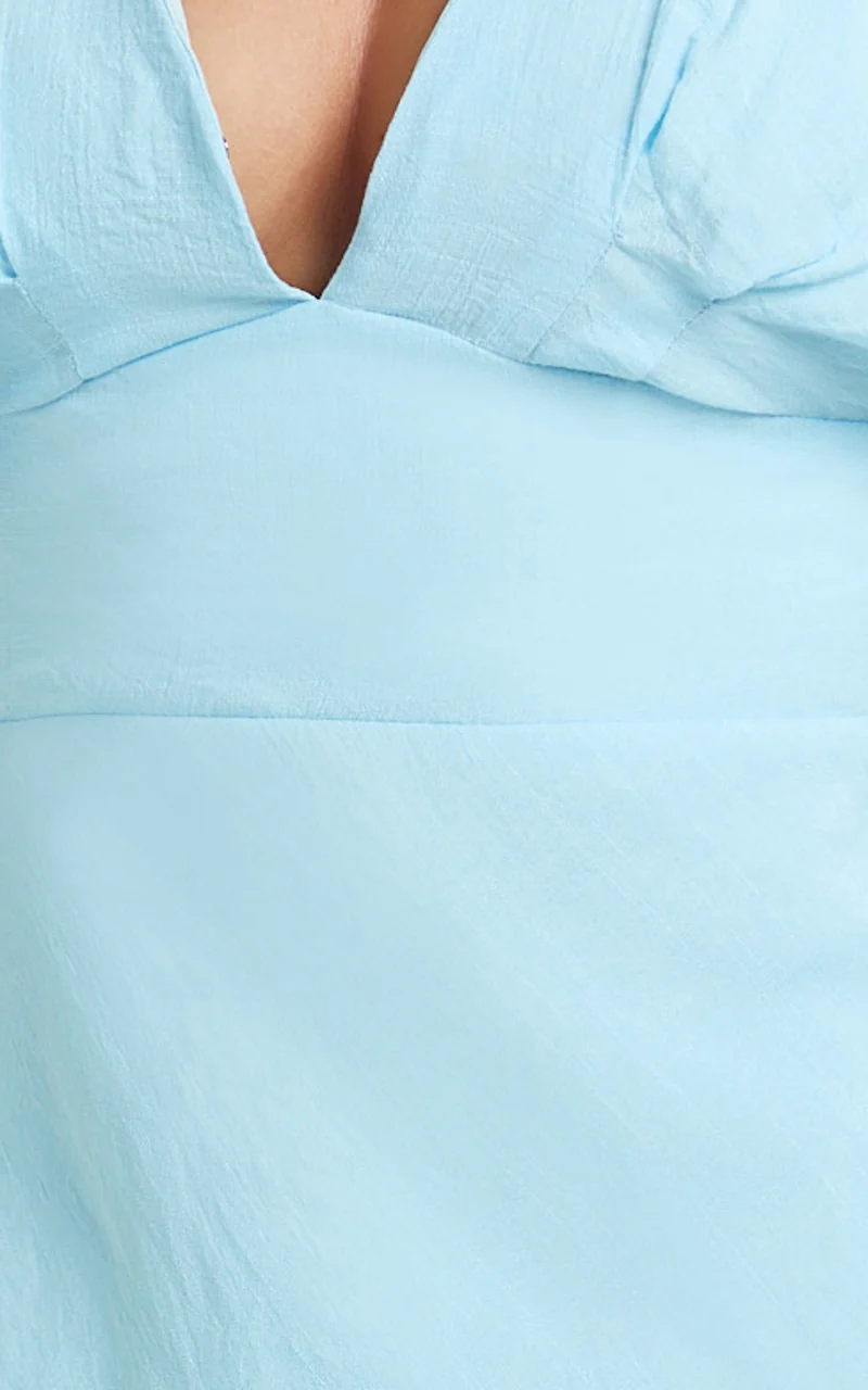 Desiree Midi Dress - V Neck Flutter Short Sleeve Slip Dress in Blue