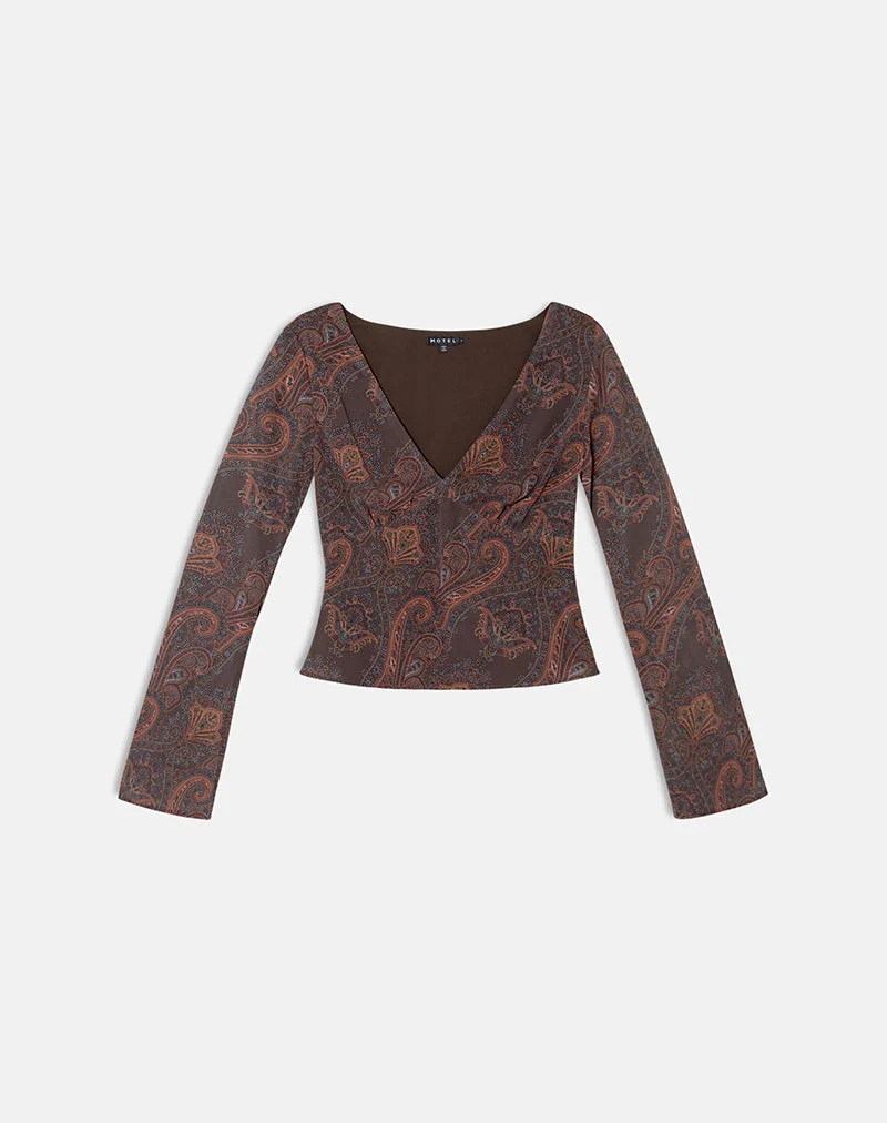 Haut à manches longues Karilo en mousseline Royal Paisley Burgundy