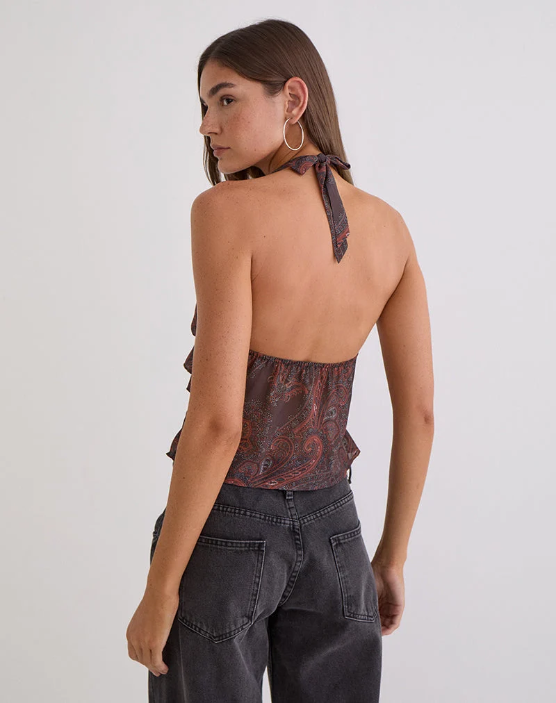 Haut Casoya en mousseline à motif cachemire royal bordeaux