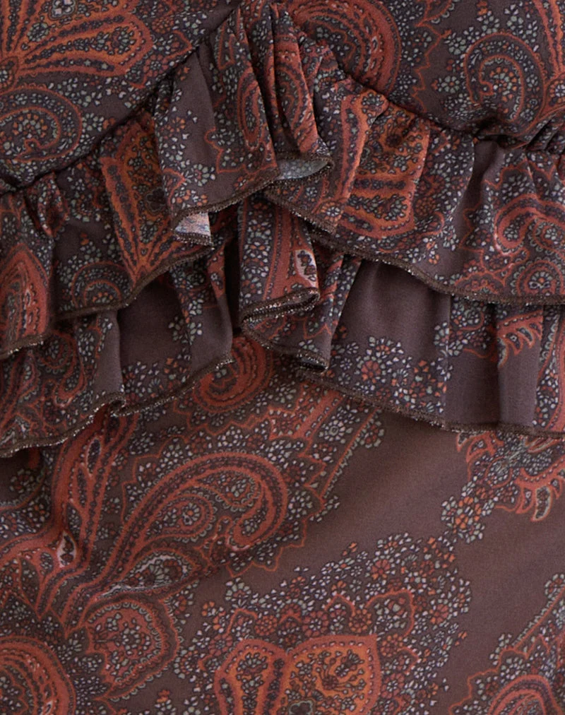 Haut Casoya en mousseline à motif cachemire royal bordeaux
