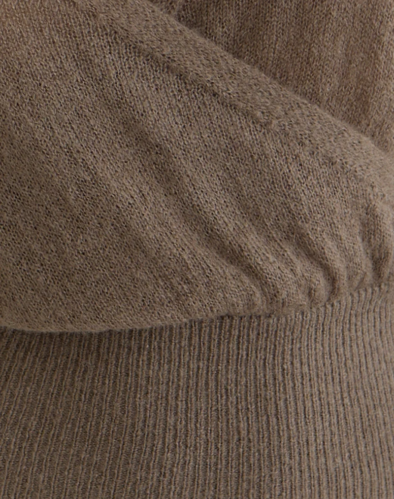 Haut cache-cœur Nilza en tricot taupe