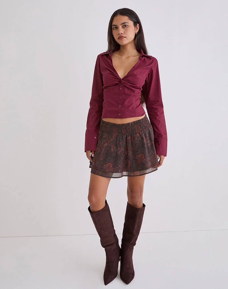 Mini-jupe Tylan en mousseline Royal Paisley Burgundy