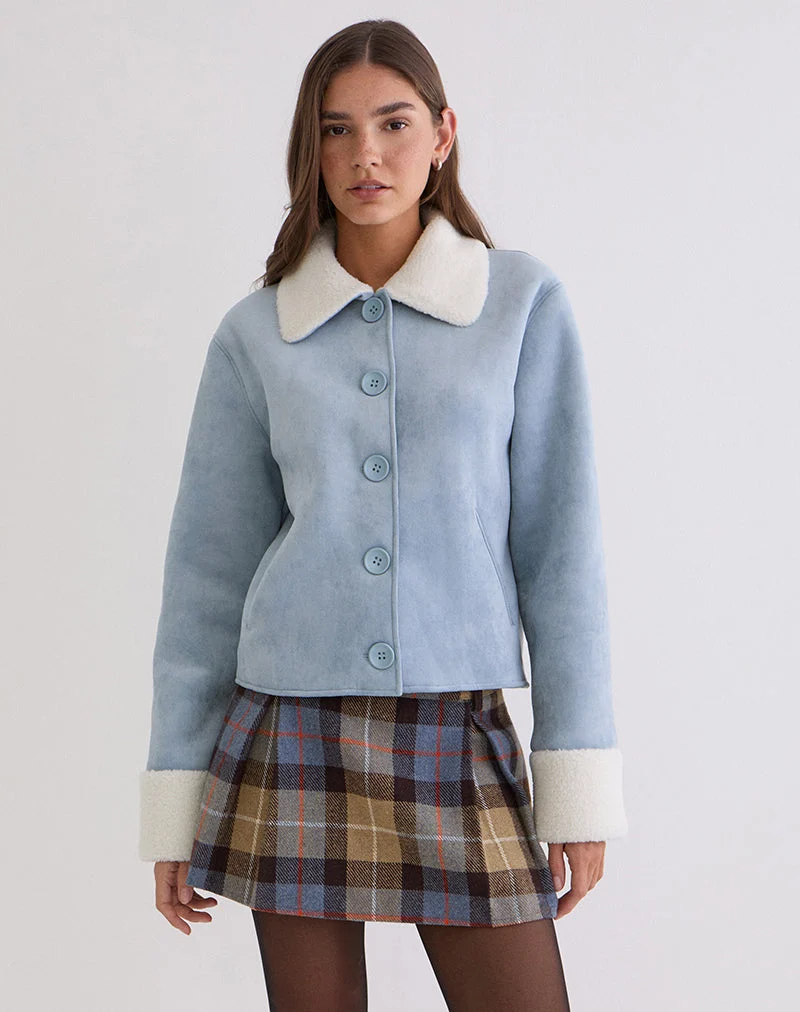 Veste Jano en faux daim bleu avec fourrure Borg