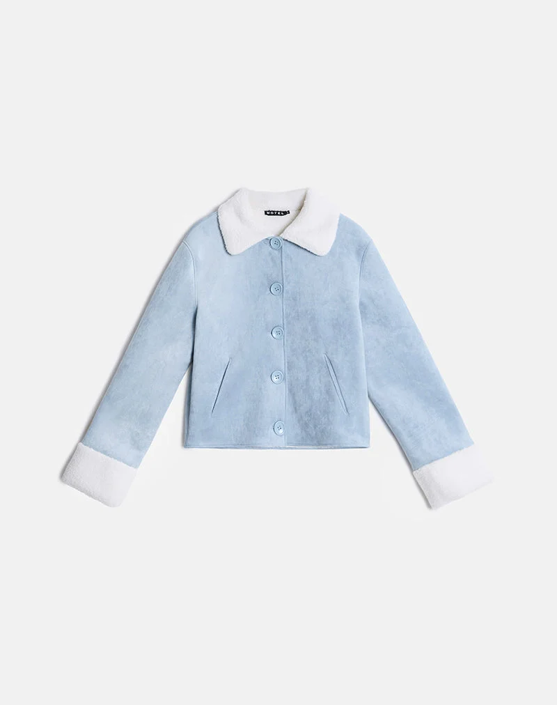 Veste Jano en faux daim bleu avec fourrure Borg