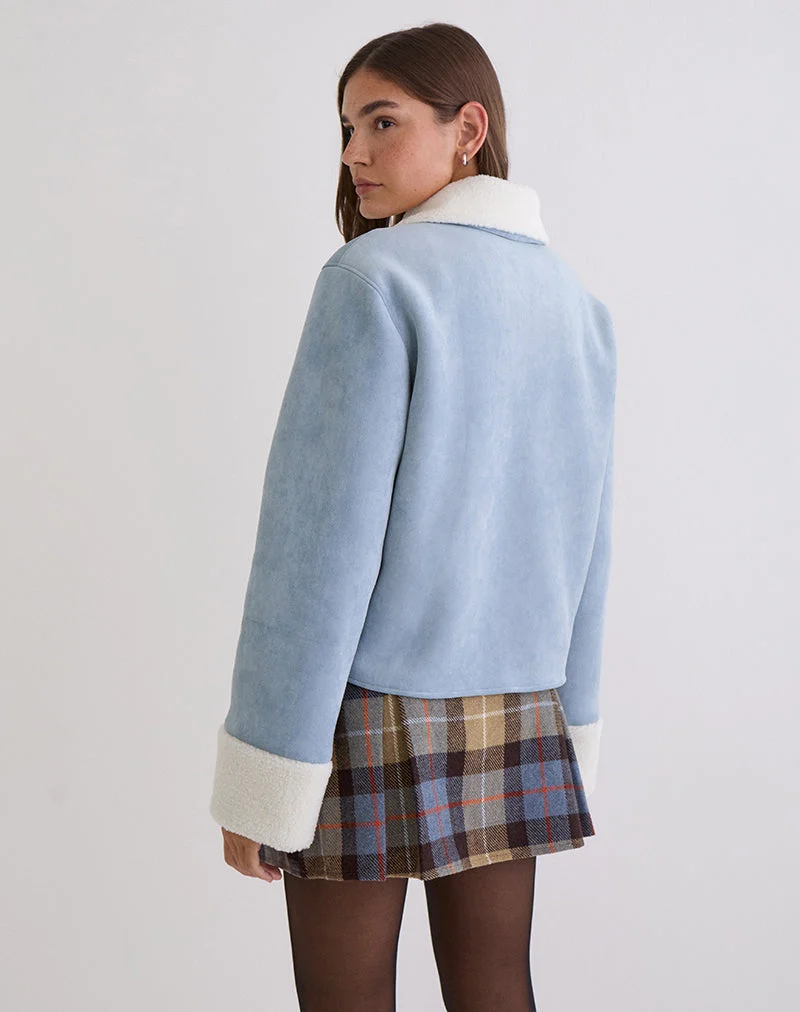 Veste Jano en faux daim bleu avec fourrure Borg