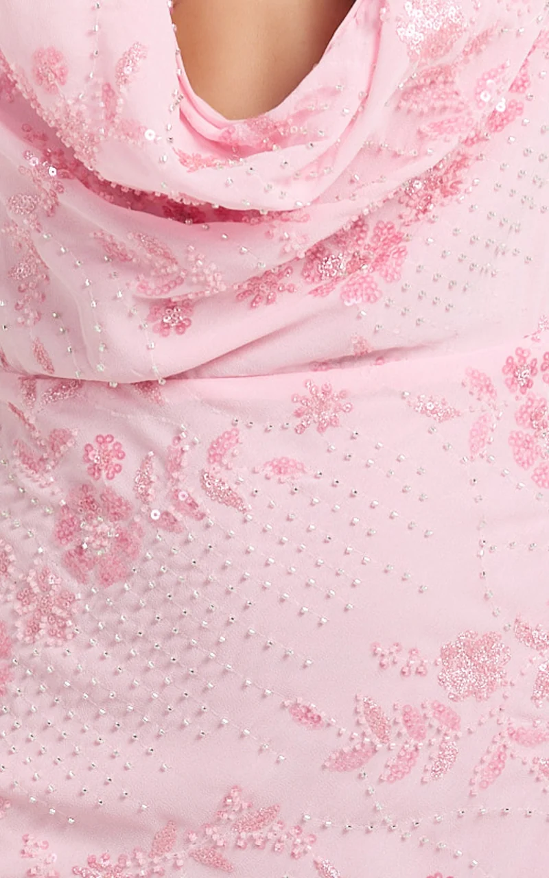 Ari Mini Dress - Fringe Beaded Dress in Light Pink