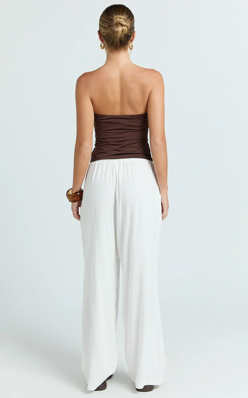 Wesley Pants - Mid Rise Relaxed Leg Linen Blend Pants in Off White