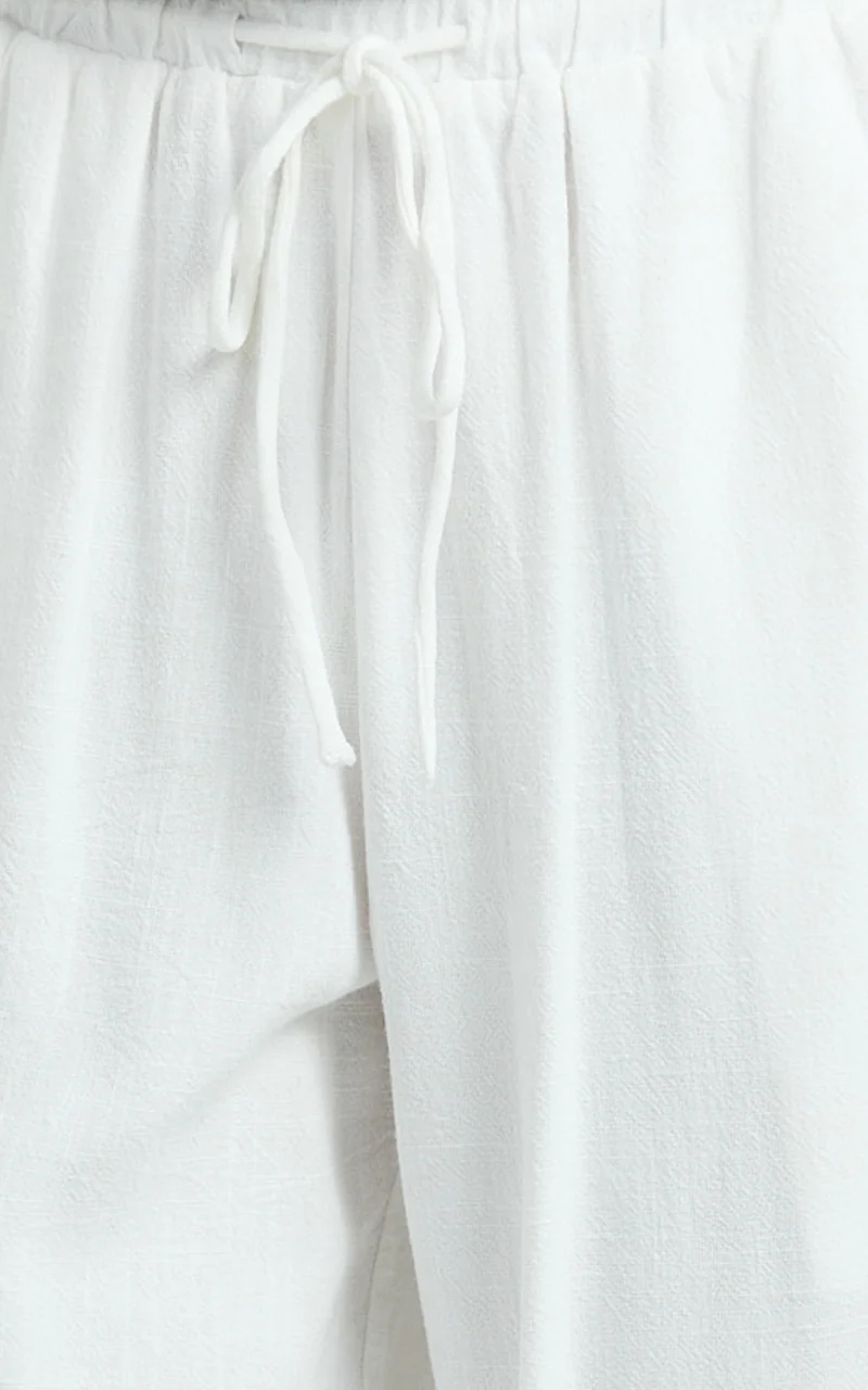 Wesley Pants - Mid Rise Relaxed Leg Linen Blend Pants in Off White