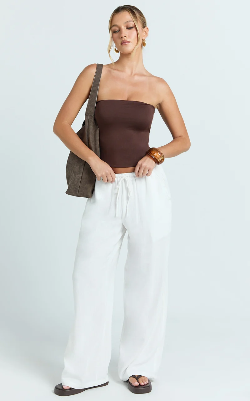 Wesley Pants - Mid Rise Relaxed Leg Linen Blend Pants in Off White