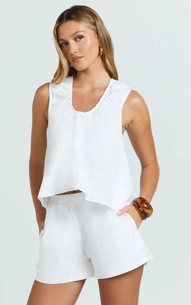 Ruby Two Piece Sets - Cotton Shell Top and Short Set in White