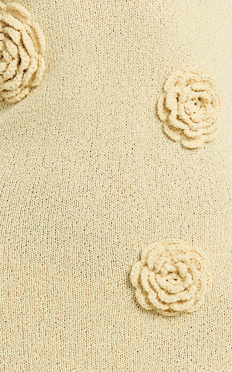 Elodie Maxi Dress - Halter 3D Floral Knit Dress in Lemon
