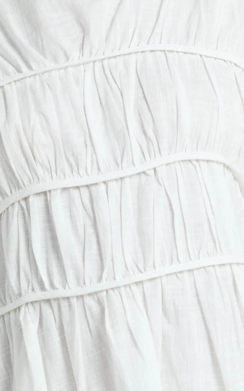 Auric Two Piece Set - Ruched Detail Top and Wide Leg Pants Set in Cream