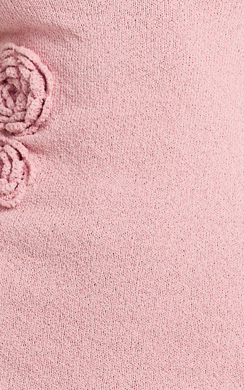 Elodie Mini Dress - Scoop Neck 3D Floral Knit Dress in Pale Pink