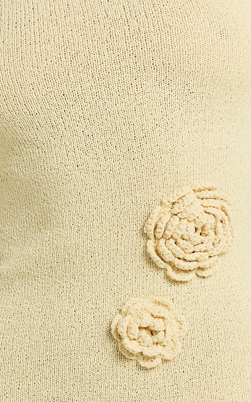 Daisy Mini Dress - Tipped Shoulder 3D Floral Knit Dress in Lemon