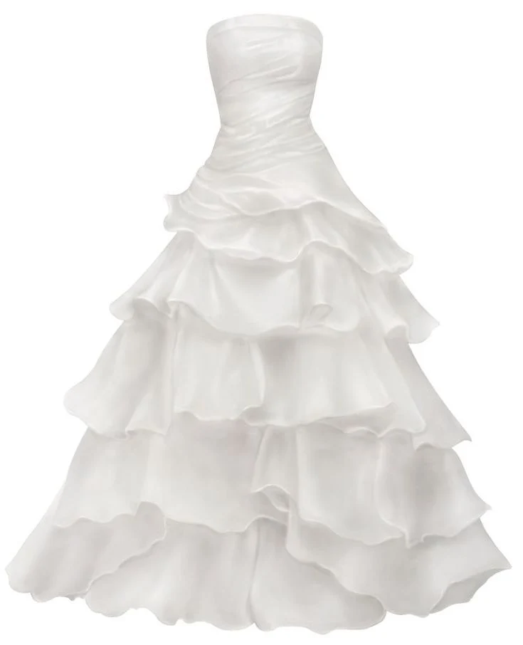 Robe de mariée longue bustier trapèze à volants et à plusieurs niveaux