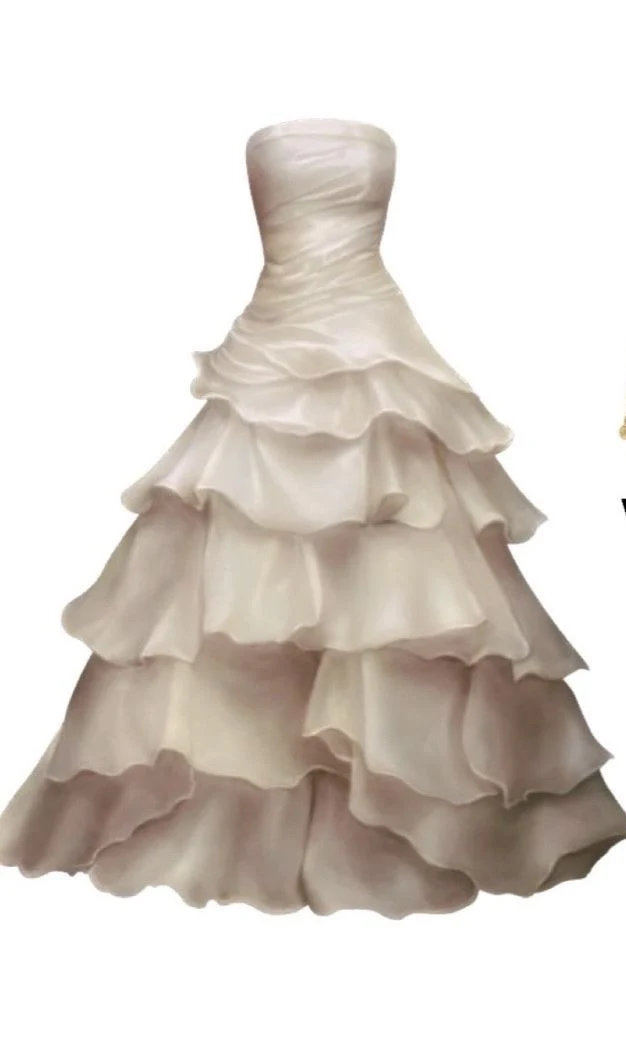 Robe de mariée longue bustier trapèze à volants et à plusieurs niveaux