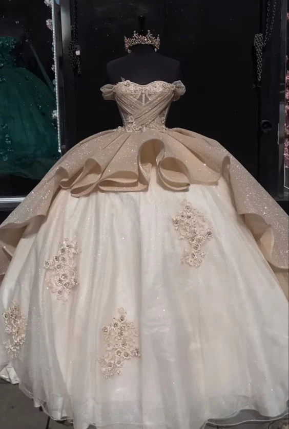 Robe de bal de luxe Quinceanera avec corset appliqué