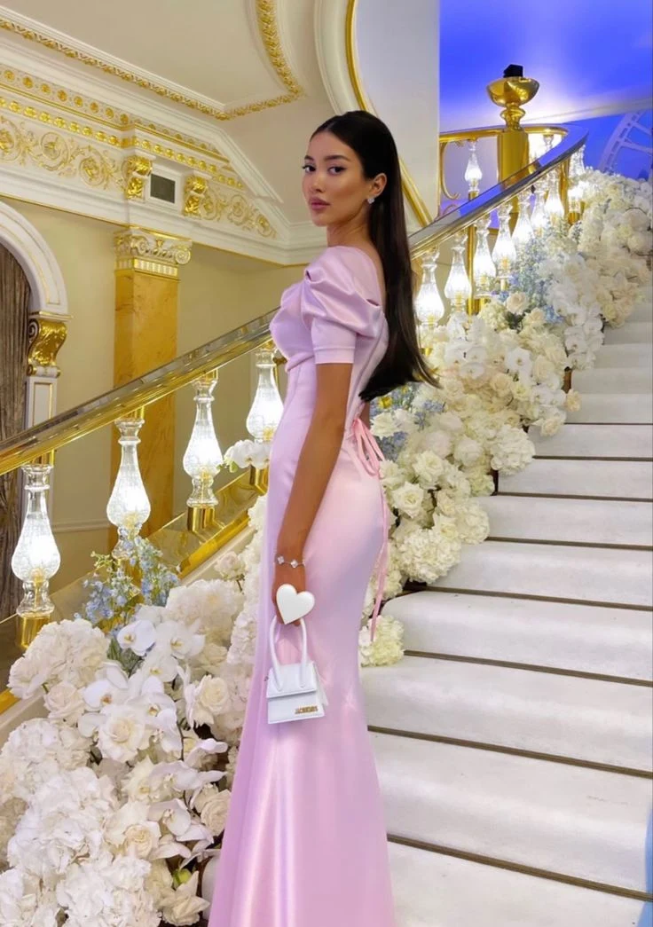 Robes de bal roses pour femmes, robes de soirée formelles en satin
