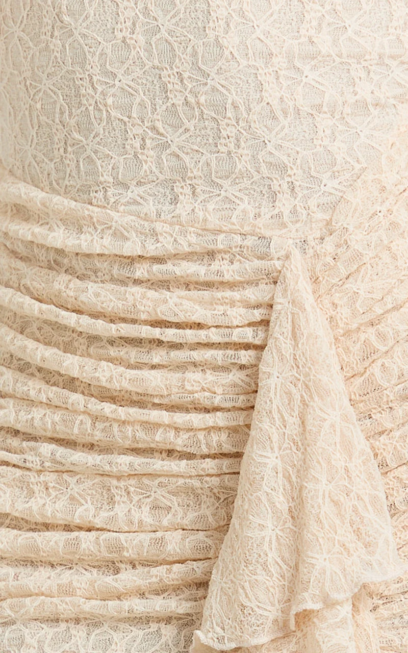 Rhea Maxi Dress - Long Sleeve Ruched Ruffle Hem Dress in Blush