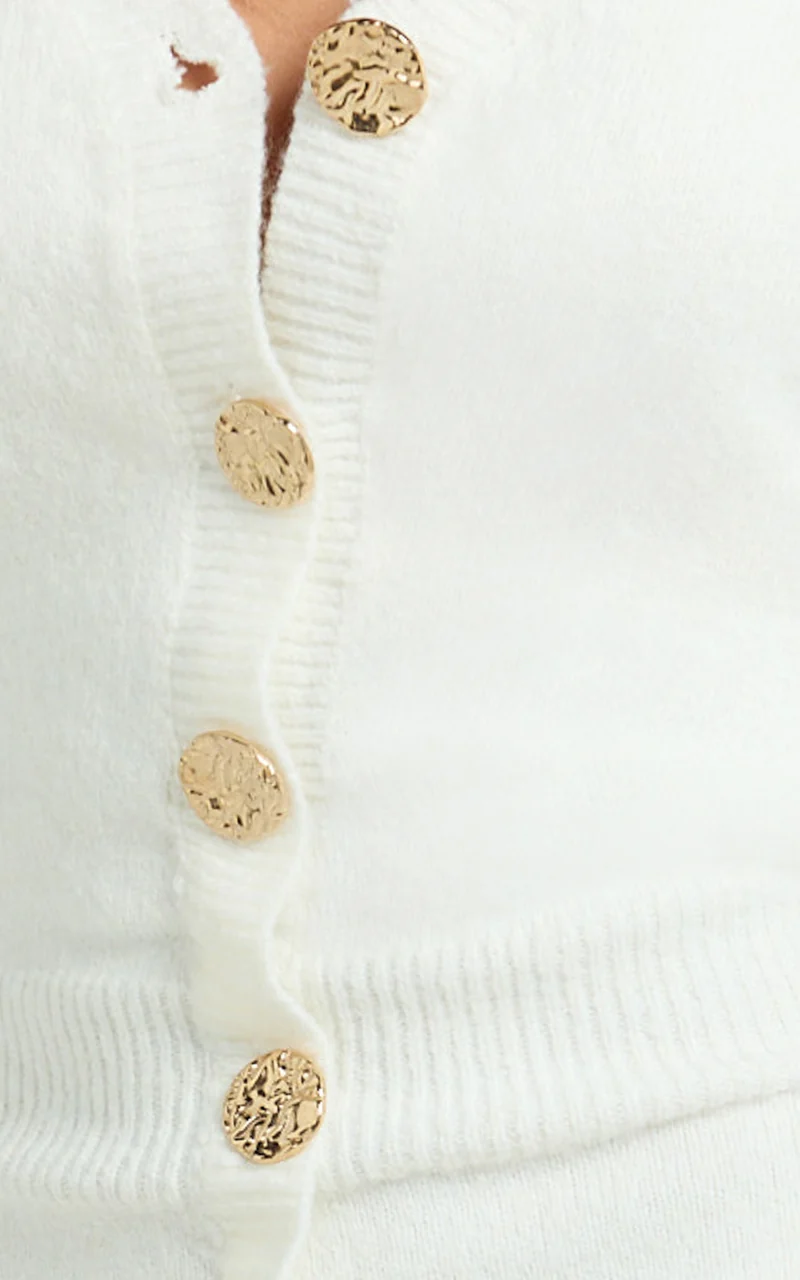 Demelza Mini Dress - Knit Button Down Blouson Cardigan Mini Dress in Cream